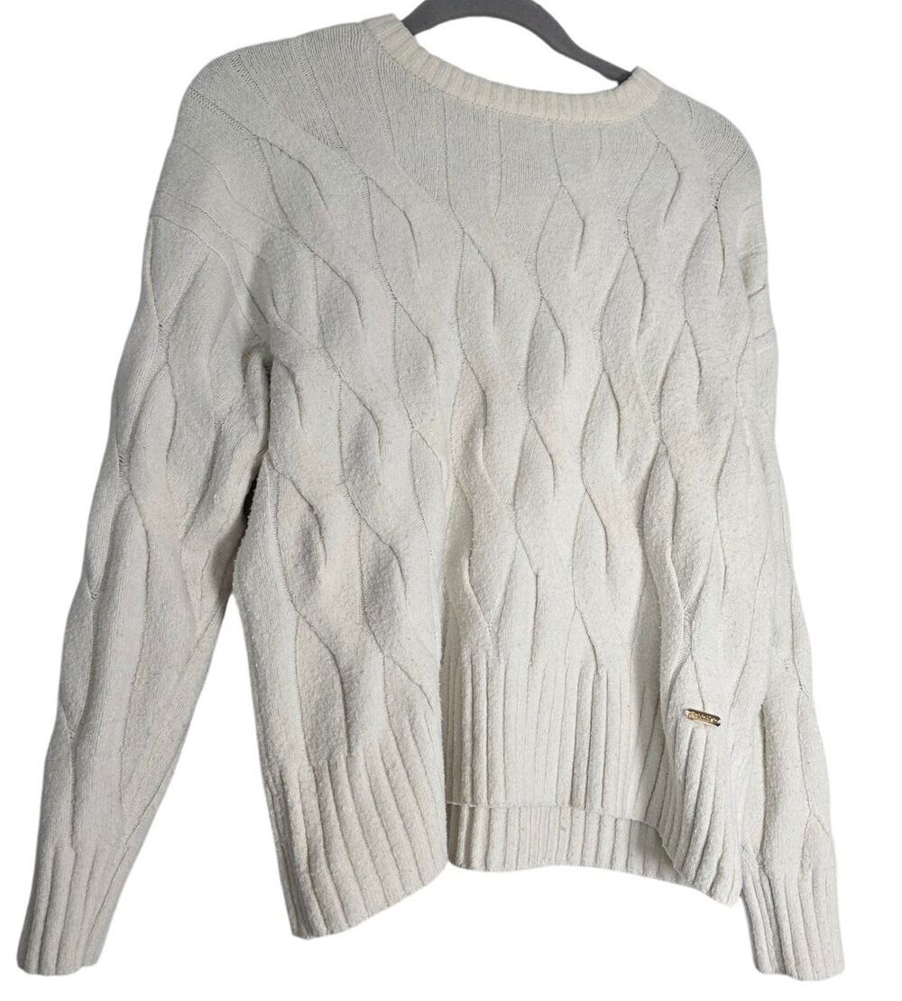 Cable Knit Sweater Classic Minimalist Calvin Klein Women's Small Cream Cozy Knit